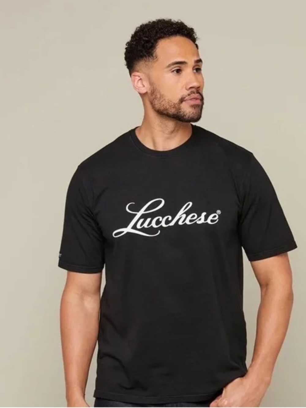 Lucchese Black Crewneck T-Shirt with White Script Logo